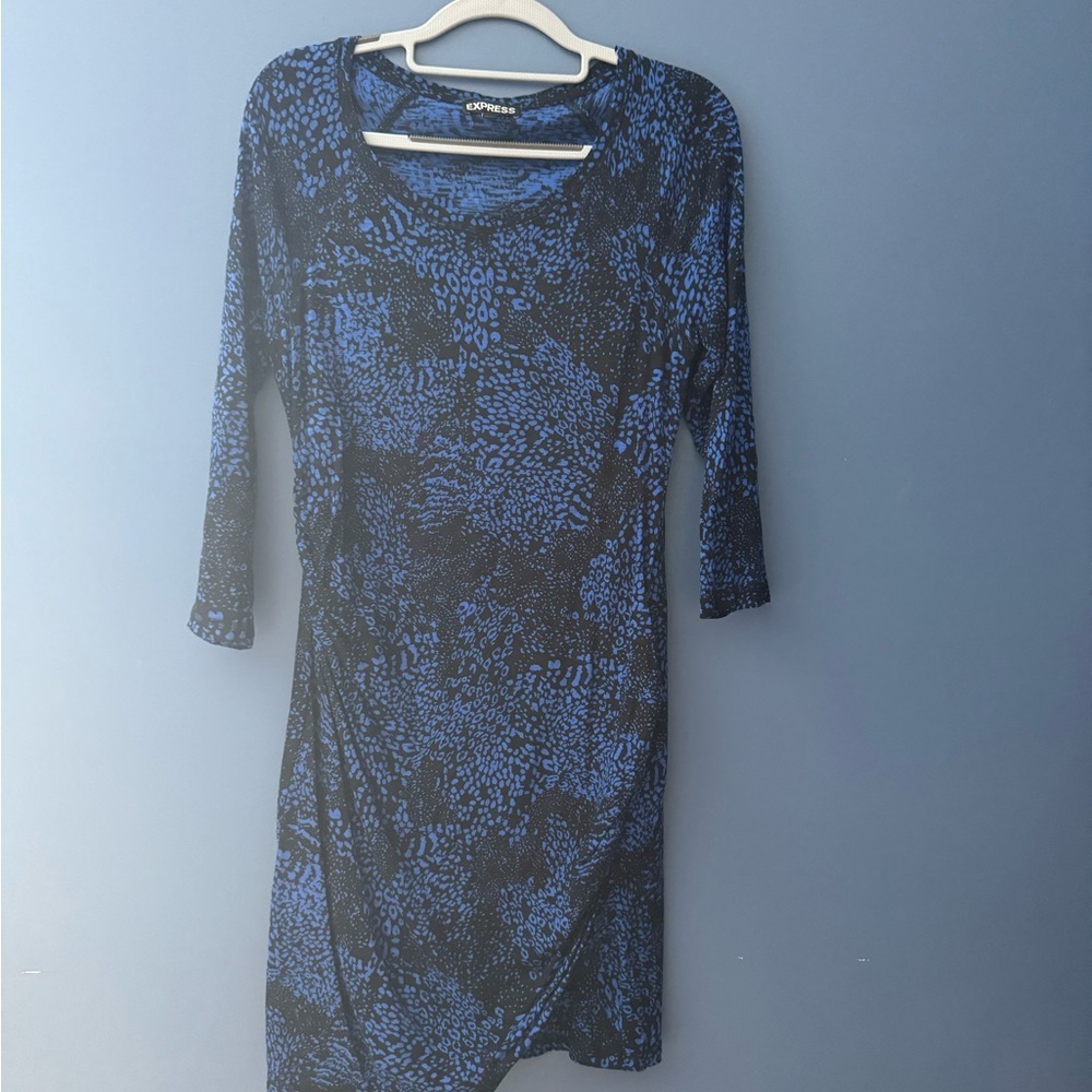 Express Blue and Black Long Sleeve Dress